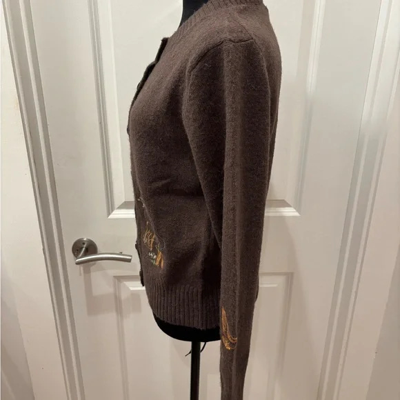 NWT Blu Pepper Brown Cardigan with Embroidered Wildlife - L - Picture 3 of 12